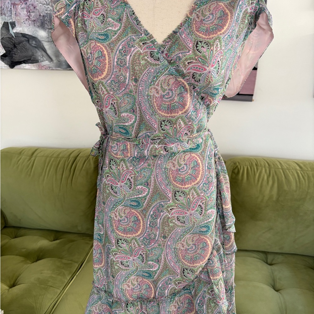 All Saints Pastel Paisley Wrap Mini Dress - Green, Pink